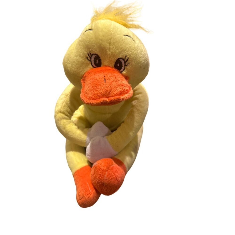 Vintage Plush Yellow Duck With Orange Beak & Feet Hugging hook and loop